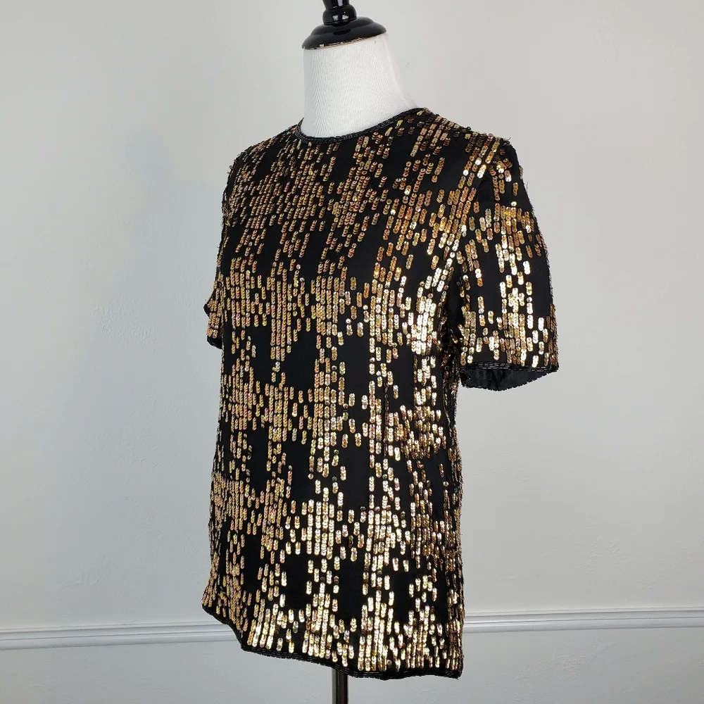 Vintage Laurence Kazar Top Silk Beaded Sequin Shiny Holiday New Years Glam 80s - Picture 2 of 10